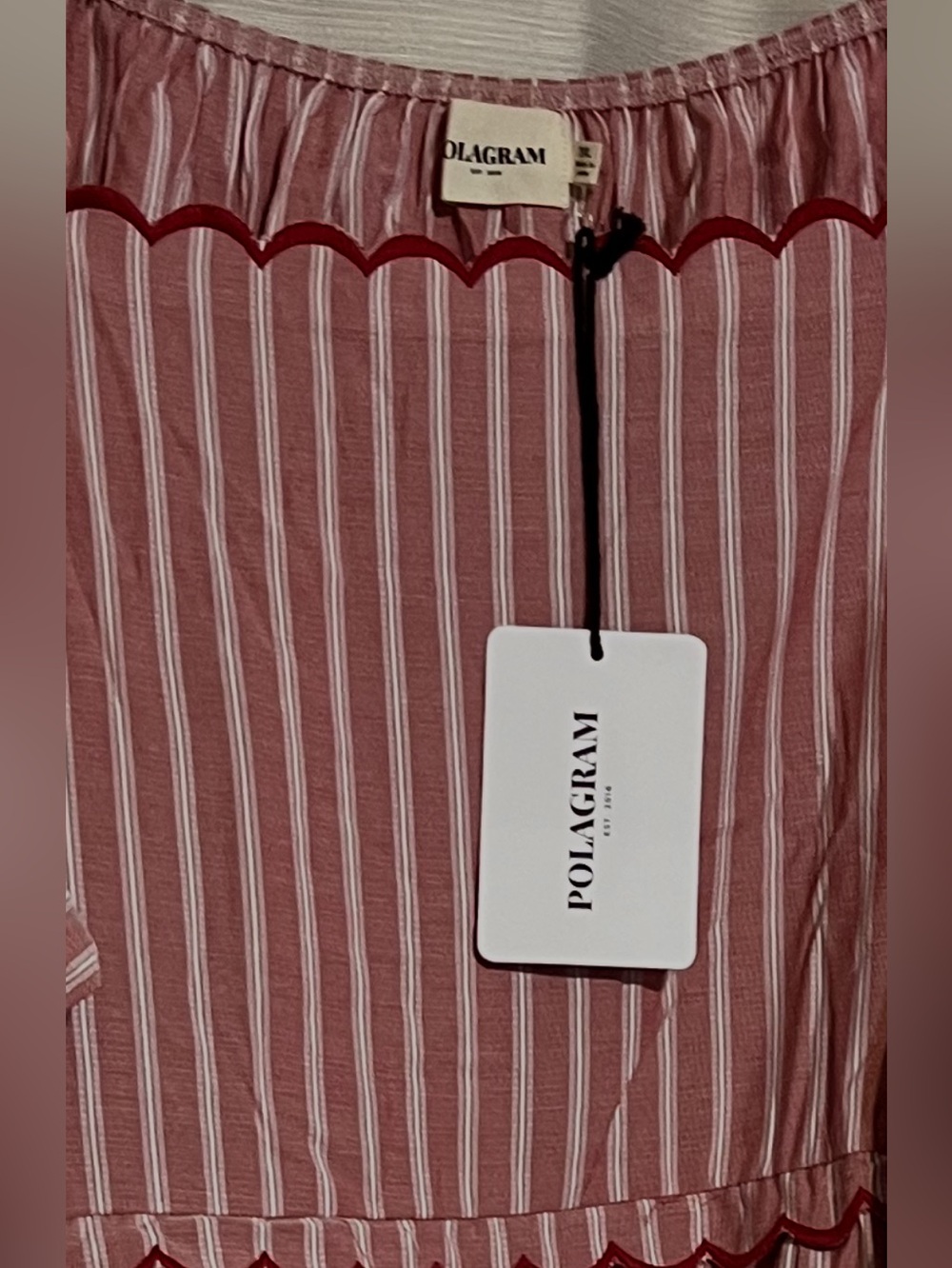 NWT 3X Polagram Red and White Stripped Midi with Scalloped Details